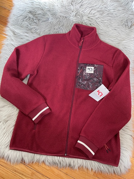 Kari Traa Jackets & Blazers - Kari Traa Maroon Zip-Up Fleece Jacket with Patterned Chest Pocket